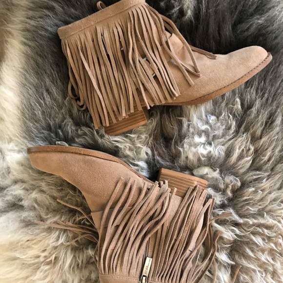 BCBG Tan leather fringe ankle bootie - Picture 2 of 3